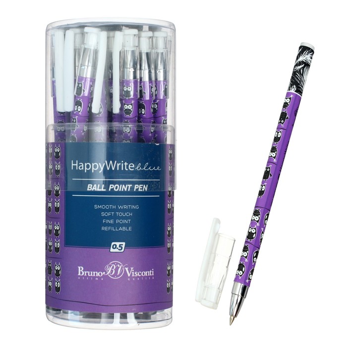 Ручка шариковая HappyWrite «Совы», узел 0.5 мм, синие чернила, матовый корпус Silk Touch - Фото 1