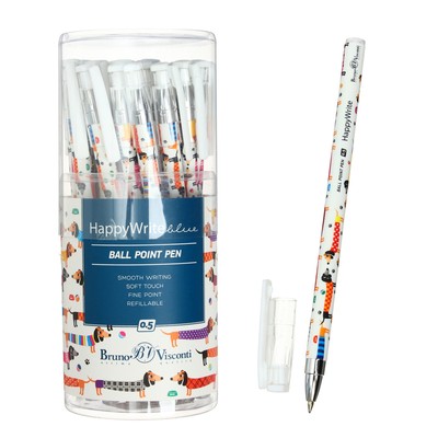 Ручка шариковая HappyWrite «Таксы», узел 0.5 мм, синие чернила, матовый корпус Silk Touch