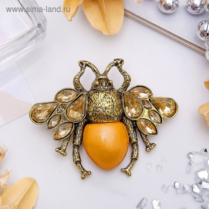 Брошь «Муха» крупная, цвет коричневый в черненом золоте - Фото 1