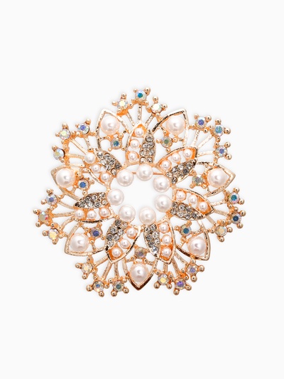 Брошь с жемчугом «Снежинка», белая в золоте