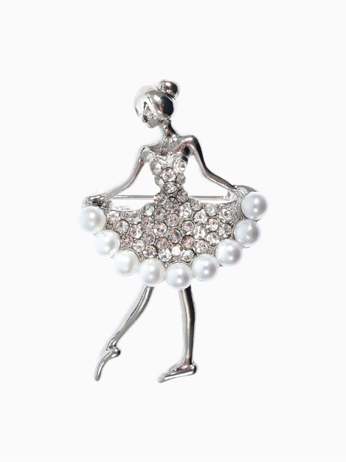 Брошь «Балеринка», цвет белый в серебре - Фото 1
