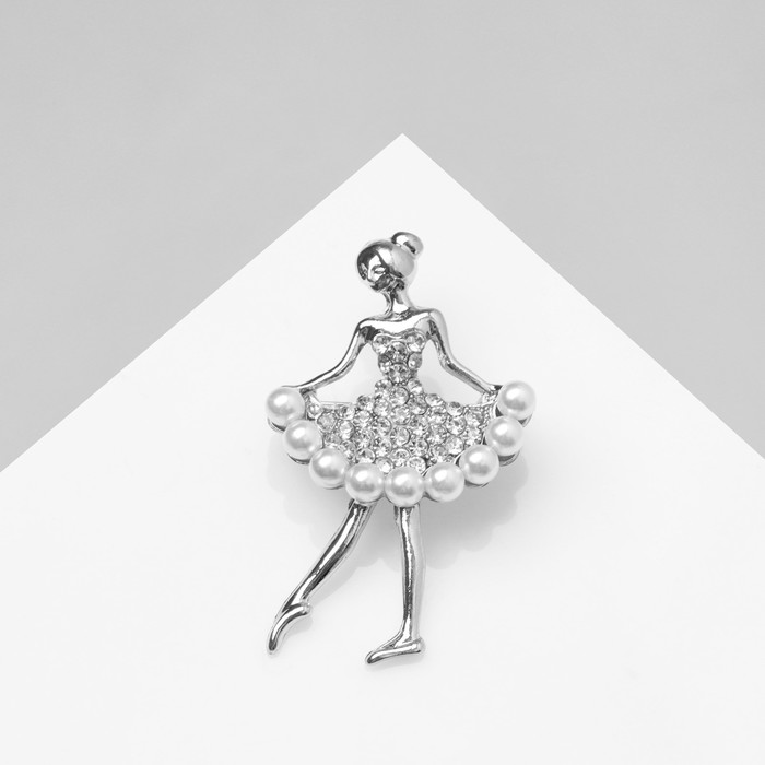 Брошь «Балеринка», цвет белый в серебре - Фото 1