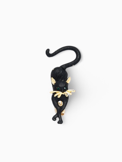 Брошь «Кошка» грация, цвет чёрный в золоте