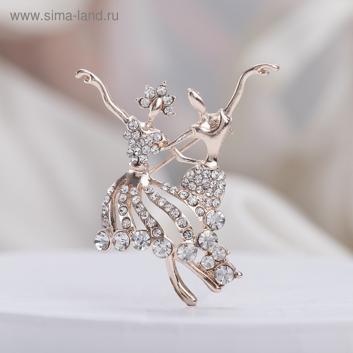 Брошь «Танцовщицы», цвет белый в розовом золоте - Фото 1