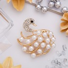 Брошь «Птица-лебедь», цвет белый в золоте - Фото 1