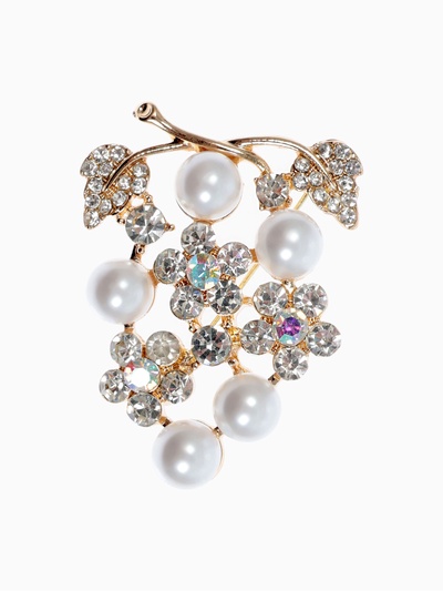 Брошь «Виноградная гроздь» с цветами, цвет радужный в золоте