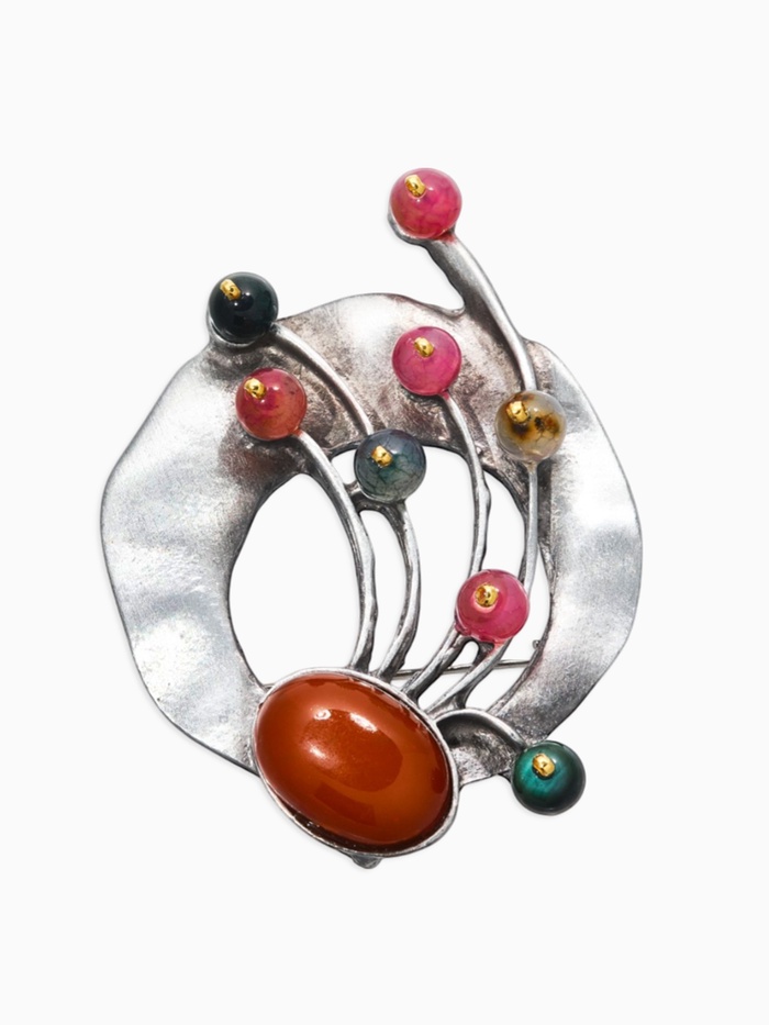 Брошь «Ветвь турмалиновая», цветная в черненом серебре - Фото 1