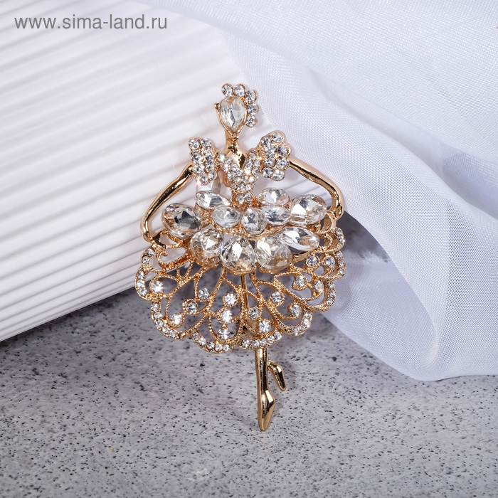 Брошь «Балерина» в ажурной юбке, цвет белый в золоте - Фото 1