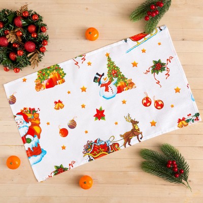 Полотенце кухонное "Доляна" Праздник к нам приходит! 35х58 см, вафельное полотно, 100% хл