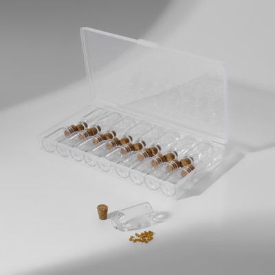 Набор баночек для хранения мелочей, d=1.5×3 см, 3 мл, 18 шт., в контейнере, 15×8×2 см
