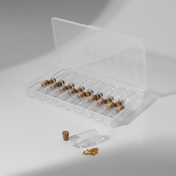 Набор баночек для хранения мелочей, d=1.5×3 см, 3 мл, 18 шт., в контейнере, 15×8×2 см
