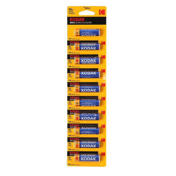 Батарейка алкалиновая Kodak Max, AA, LR6-10BL, 1.5В, отрывной блистер, 10 шт. - Фото 1