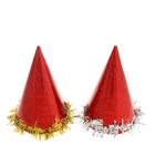 Карнавальный колпак (набор 6 шт) цвет красный с мишурой - Фото 2