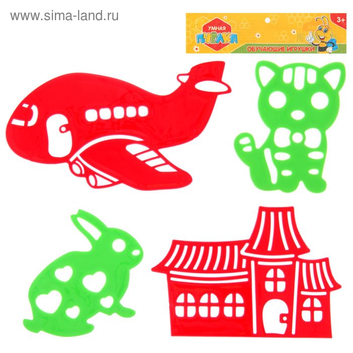Игрушка развивающая «Трафарет», рисуем: тигра, зайца, самолёт, дом - Фото 1