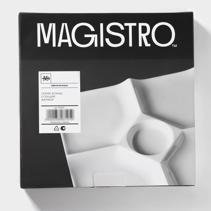 Менажница фарфоровая 5 ячеек Magistro «Белль», 25×25 см, цвет белый - фото 1908415531