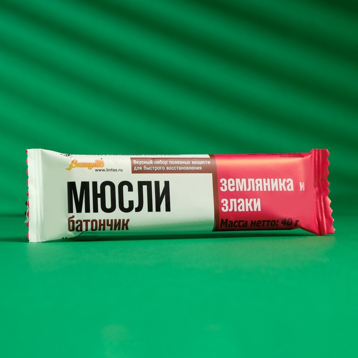 Батончик "Виталад мюсли земляника и злаки", 40 г. - Фото 1