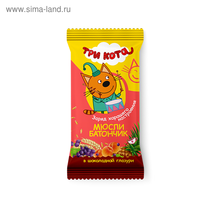 Батончик  "Виталад" "Три кота" мюсли абрикос и злаки в шоколадной глазури, 40 г. - Фото 1