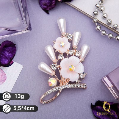 Брошь «Цветочный букет» ассорти, цвет белый в золоте