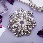 Брошь «Цветок» многослойный с жемчугом, цвет белый в серебре - Фото 1