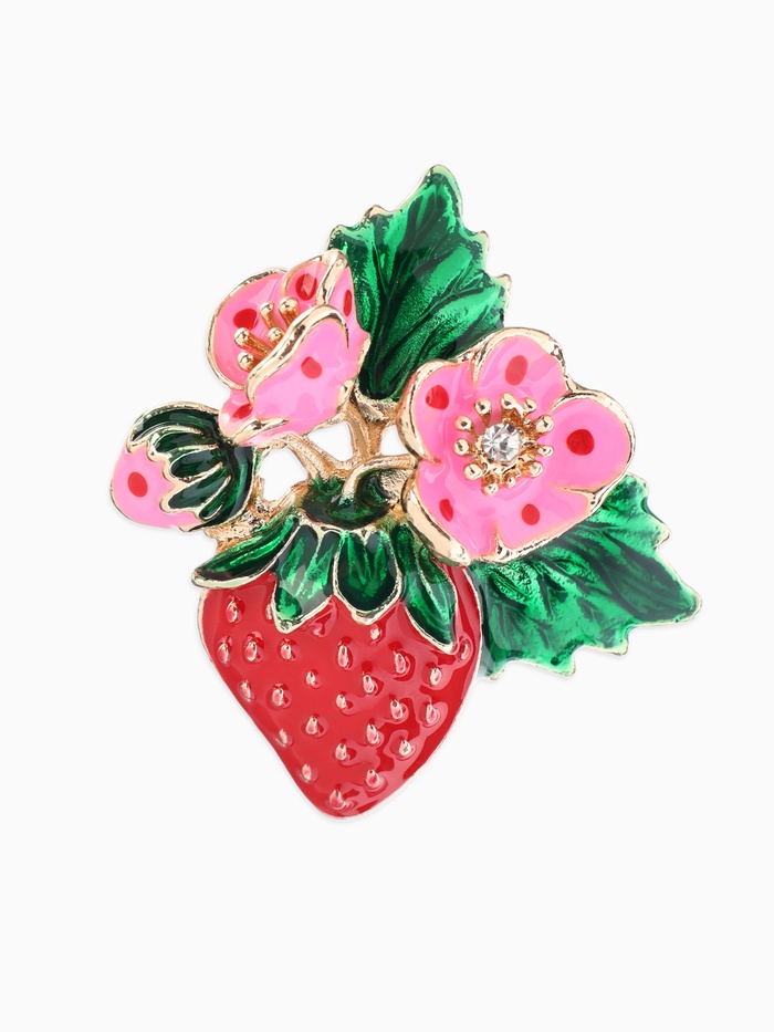 Брошь «Земляничка», с цветами, цветная в золоте - Фото 1