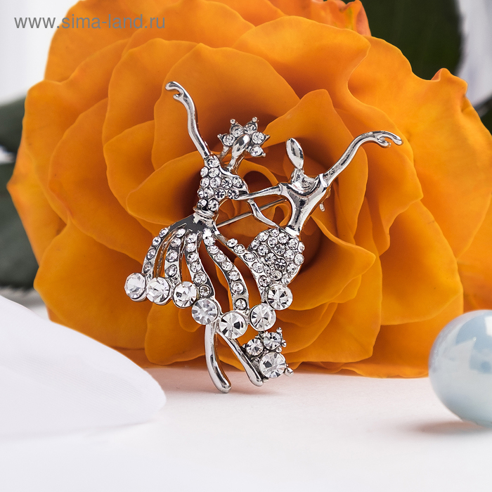 Брошь «Танцовщицы», цвет белый в серебре - Фото 1