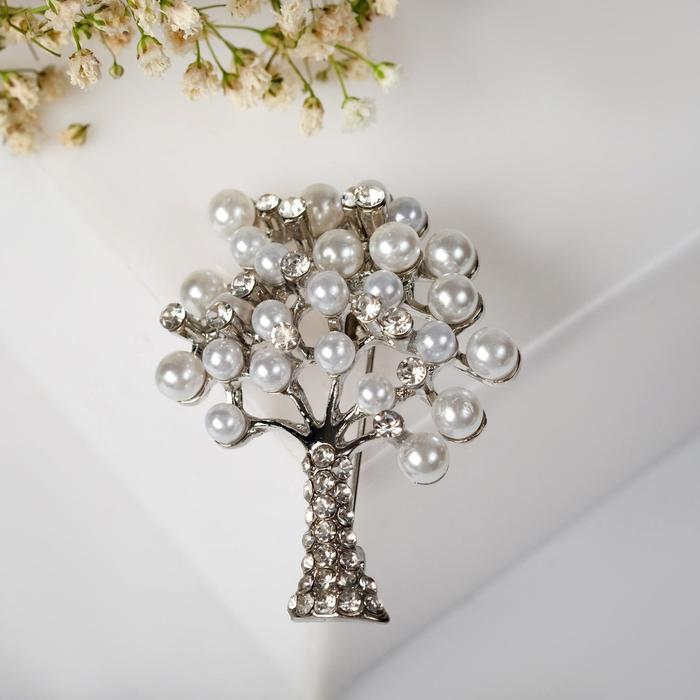 Брошь «Дерево заснеженное» с жемчугом, цвет белый в серебре - Фото 1