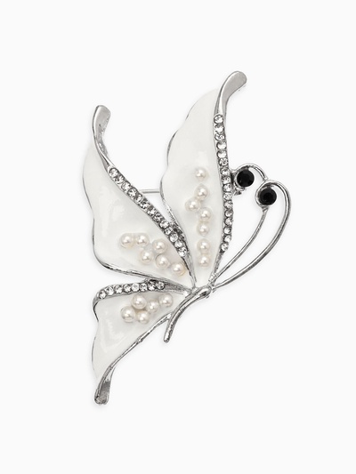 Брошь «Бабочка» нежность, цвет белый в серебре