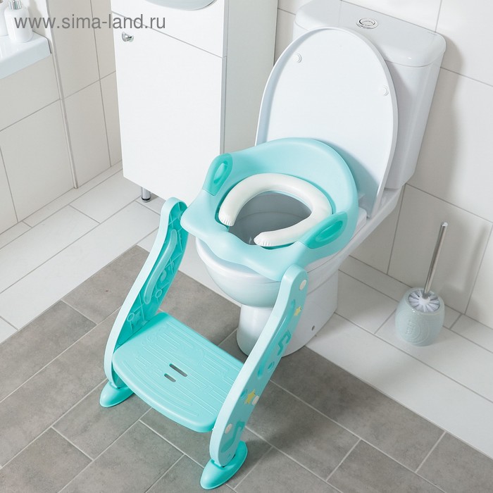 Детская накладка - сиденье на унитаз, мягкое, со ступенькой, цвет бирюзовый - Фото 1