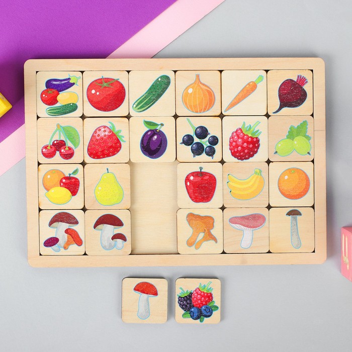 Игра развивающая деревянная «Овощи, фрукты, ягоды, грибы» - фото 1906958226