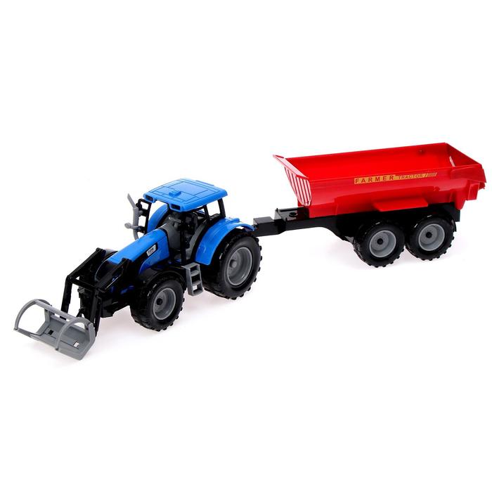 Трактор инерционный «Фермер», с прицепом, масштаб 1:32, МИКС - фото 1880429399
