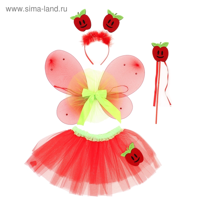 Карнавальный набор "Яблочко", 4 предмета: ободок, жезл, крылья, юбка, 3-4 года - Фото 1