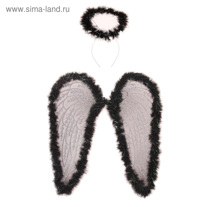 Карнавальный набор" Ангел", 2 предмета: крылья, нимб, 3-5 лет, цвет чёрный - Фото 1