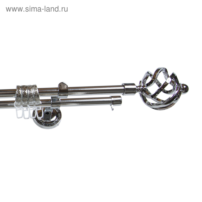 Карниз двухрядный, 160 см, d=1.6 см, цвет серебро - Фото 1