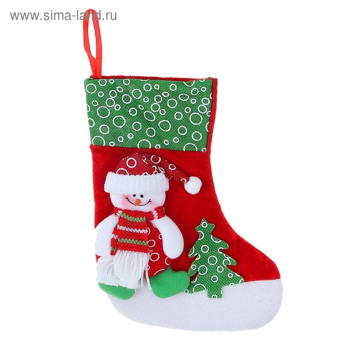 носок для подарков 19*26 см снеговик с елкой - Фото 1