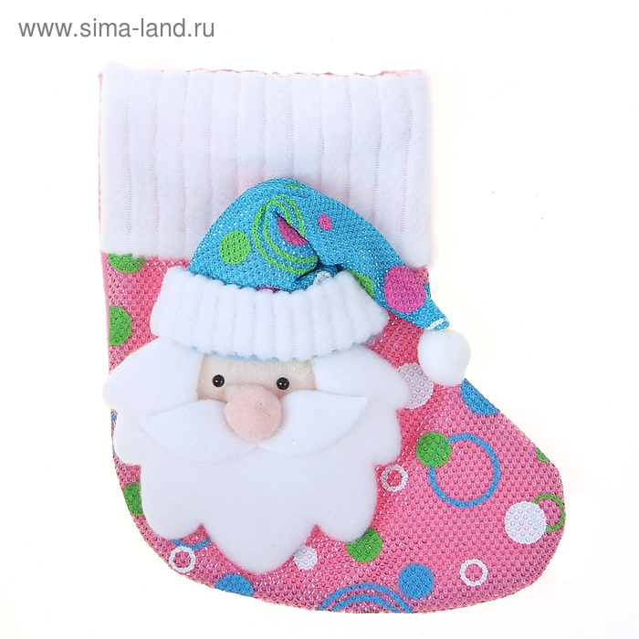 мягкая носок для подарков 16*13 см дед мороз горох розовый - Фото 1