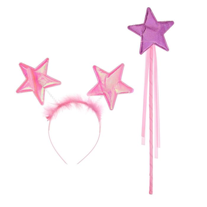 Карнавальный набор «Звёздочка», ободок, жезл, цвет розовый - Фото 1