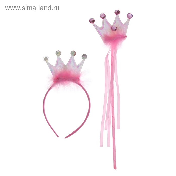 Карнавальный набор «Принцесса», 2 предмета: ободок, жезл, цвет розовый - Фото 1