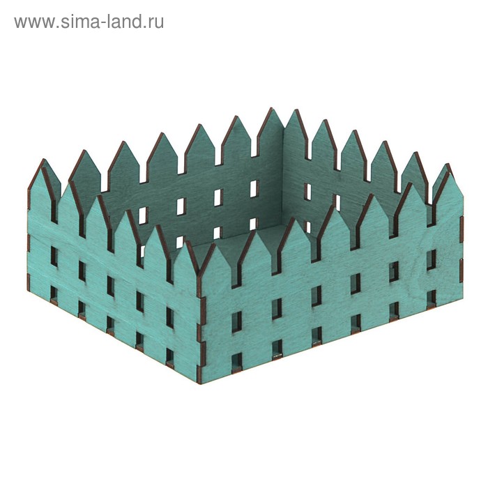 Кашпо деревянное "Заборчик для палисадника", зелёный Дарим Красиво - Фото 1