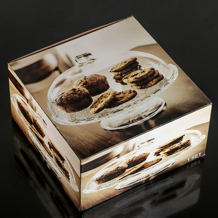Подставка стеклянная для торта на ножке с крышкой-клош Magistro «Цветочки», 29×23 см - фото 1908416002