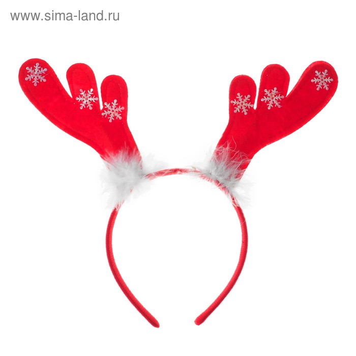 Карнавальный ободок «Рога», с белым пухом, цвет красный - Фото 1