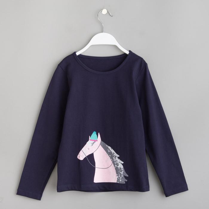 Джемпер для девочки MINAKU "Розовая лошадка", рост 98-104 см, цвет тёмно-синий - Фото 1