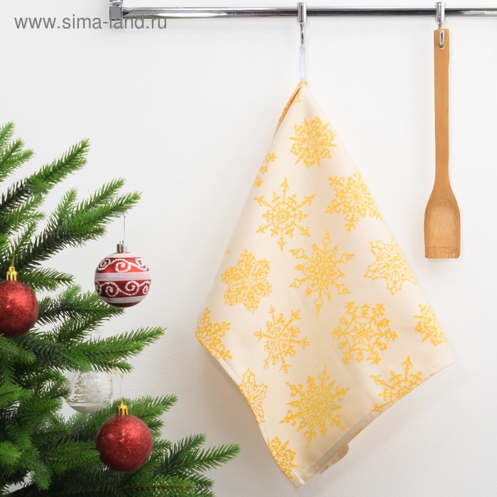 Полотенце "Доляна" Снежинки золотые 40х60 см, пл. 225 г/м², жаккард, 100 % хлопок - Фото 1
