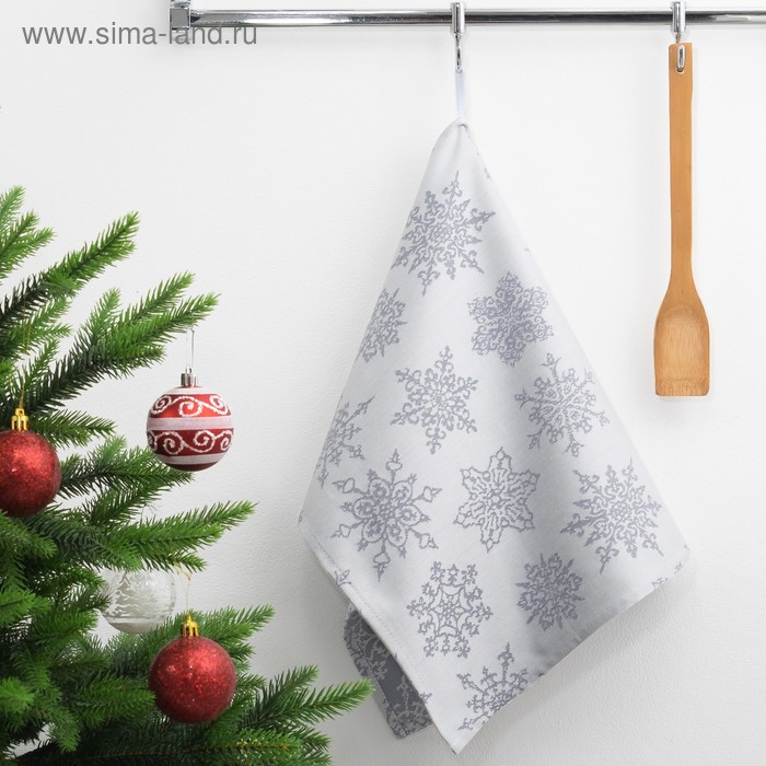 Полотенце "Доляна" Снежинки серебряные 40*60 см,пл 225 г/м2,жаккард,100 % хлопок - Фото 1