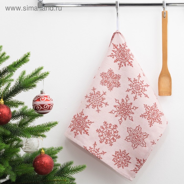 Полотенце "Доляна" Снежинки красные 40х60 см, пл. 225 г/м², жаккард, 100 % хлопок - Фото 1
