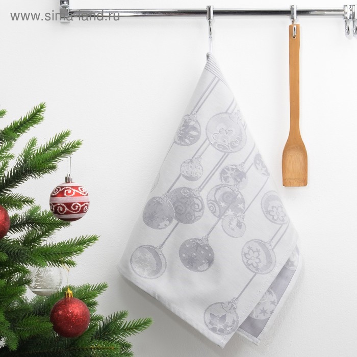 Полотенце «Доляна» Новогодние игрушки серебряные 40х60 см - Фото 1