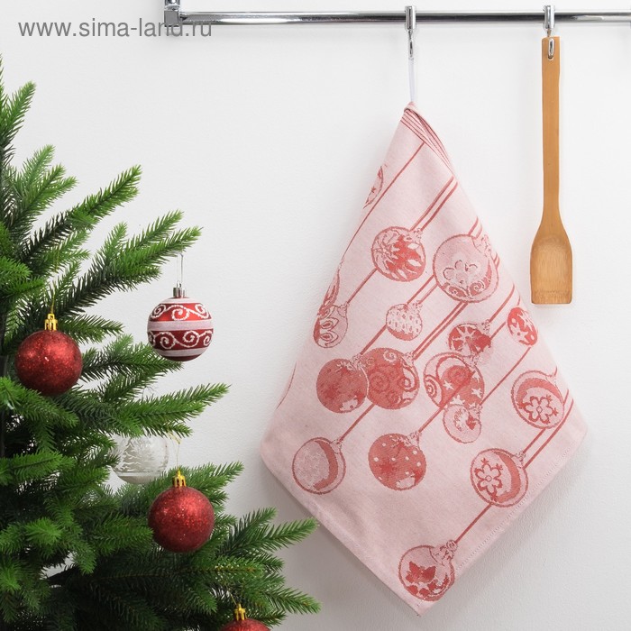 Полотенце "Доляна" Новогодние игрушки красные 40х60 см, пл. 225 г/м², жаккард, 100 % хлопок - Фото 1