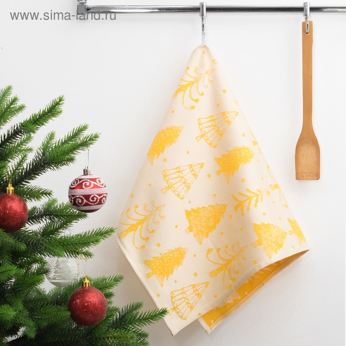 Полотенце "Доляна" Ёлочки золотые 40х60 см, пл. 225 г/м², жаккард, 100 % хлопок - Фото 1