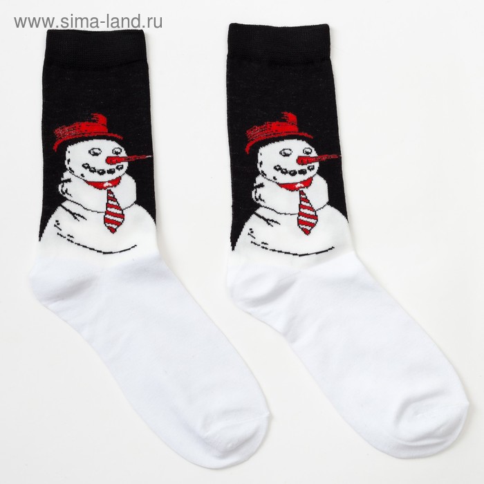Носки мужские, Снеговик цвет белый, р-р 25-27 (39-44) - Фото 1