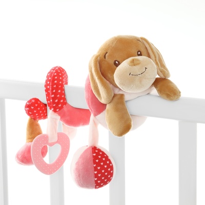 Растяжка - спираль с игрушками дуга на коляску/кроватку для малышей 0+ «Собачка Кути», розовая, Крошка Я