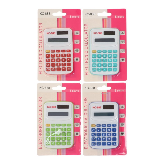 Калькулятор карманный с цветными кнопками, 8 - разрядный, МИКС - Фото 1